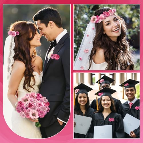 rongflower Faux Flower Heads Mini Rose Red Artificial Flower Heads Fake Peony Daisy Rose Flowers Multicolor Small Silk Daisy Flower Heads for Craft Garland Wedding Party DIY Home Decoration,2-4 cm - color: Rose Red