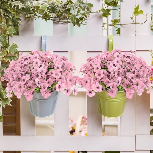 16 Bundles Artificial Flowers for Outdoors Fake Pink Flowers Faux Plants for Indoor Outside Garden Porch Window Box Hanging Planters Home Farmhouse - color: Pink, size: 15inches-16pcs