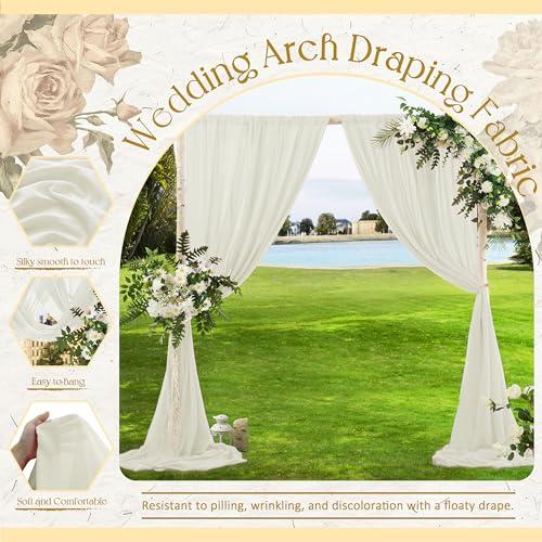 VACVELT Wedding Arch Draping Fabric, Ivory Chiffon, 1 Panel Sheer Drapes, 30 Inch x 20ft Chiffon Backdrop Curtain, Outdoor Sheer Drapery for Ceremony Party Ceiling - color: Ivory, size: 1 Panel