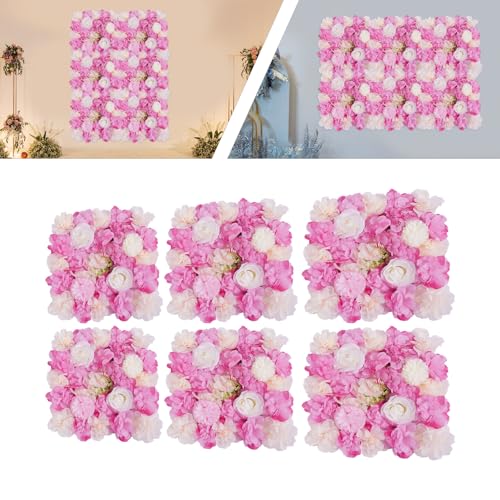 JJIESHENG Flower Wall Panels 3D Flower Wall Backdrop, 6Pcs Artificial Flower Wall Panel Silk Rose Floral Decorative Faux Flower Wall Background for Wedding Home Decoration (White, Pink, 15 * 15in) - color: White, Pink