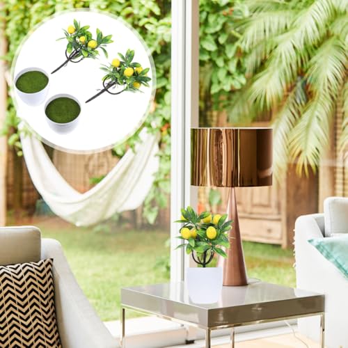PRETYZOOM Artificial Lemon Tree Decor 9.5 Inch Simulated Lemon Branches in Small White Pot Faux Plant for Home Kitchen Table Centerpiece and Party Decoration
