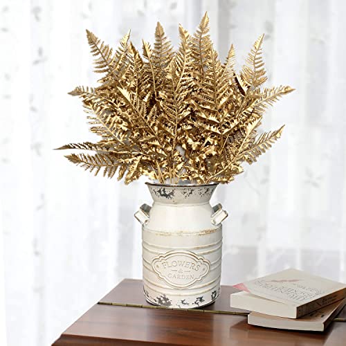 CATTREE Christmas Artificial Plants Decoration, Plastic Golden Shrubs Plant Simulation Boston Leaves Fake Fern Grass for Wedding Party Indoor DIY Home Office Table Centerpieces Decor - Gold 2 Pack - color: Gold Boston Grass -2 Pcs