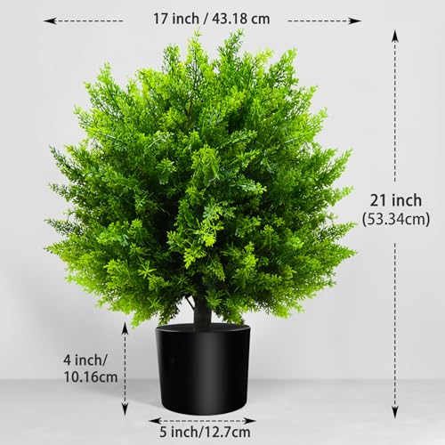 21-Inch Artificial Cedar Ball Trees (Set of Two) – Lifelike, UV-Resistant Decor for Indoor & Outdoor Use – Enhance Your Space with Vibrant Greenery - color: 2pcs-cedar