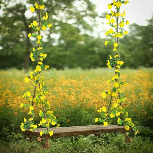 CISDUEO Artificial Daisy Flowers Vine Silk Wildflower Garland Spring Fake Flower Vine Hanging Ivy Yellow Daisy Flowers Green Leaves for Wall Party Wedding Arch Floral Decor Indoor Outdoor Ceremony - color: Yellow