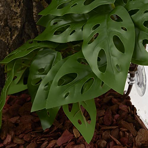 Reptile Plants for Terrarium, Amphibian Habitat Decor Artificial Hanging Plants with Suction Cup - Fake Swiss Cheese Plants Monstera Adansonii - color: Fake Swiss Cheese Plants Monstera Adansonii