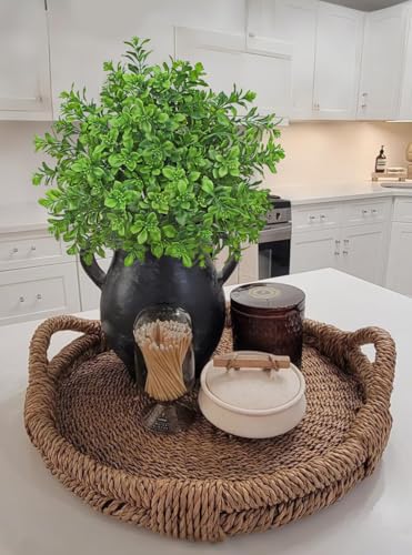 GnFlus Artificial 5Pcs Faux Seeded Eucalyptus Leaves Stems Fake Plants Sharp UV Resistant Faux Plastic Boxwood for Kitchen Office Garden Porch Farmhouse Window Box Home Decor - color: Eucalyptus