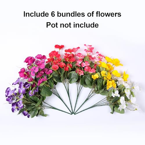 Hoppwodd Hibiscus Artificial Flowers for Outdoors Spring Decoration, 6 Bundles Faux Silk Flowers UV Resistant Look Real Artificial Tropical Flower Fake Plants for Outside Planter Porch Patio, Mix - color: Mix(red+pink+white+yellow+purple+light Purple)
