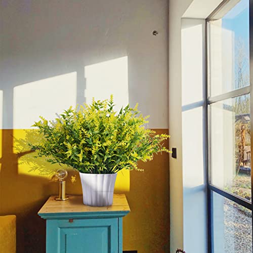 RECUTMS 12 Bundles Artificial Flowers Outdoor UV Resistant Outdoors Fake Plants Faux Plastic Flower in Bulk for Hanging Planters Outside Porch Vase Home Window Decoration,Spring Decorations(Yellow) - color: Yellow, size: 12 Bundles