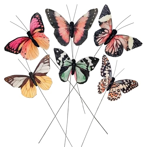 Cartanfill- Artificial Feather Simulation Butterfly Party Decoration Set, a Set of 12 Pieces with Clips, Used for Home Decoration in 12 Colors.… (B Wire) - color: The Product Colors Are Artificial Feather 3d Butterfly Party Decorations in 6 Colors: Pink,