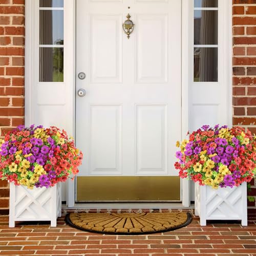 AmyHomie 16 Bundles Artificial Flowers for Outdoor Outside Spring Summer Decoration UV Resistant Faux Flowers No Fade Fake Plastic Plants Garden Porch Window Box Decorating - color: Red Purple Yellow Orange, size: 16