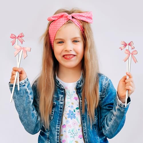 TICIAGA Pink Bow Wooden Picks - 14PCS Pink Bow Tie Double-Sided Wooden Decorative Pick for Home Cute Vase Filler Wooden Bow Tie Decorative Pick for Farmhouse Decor Bow Tie Theme Decorations for Home - color: Pink Bow