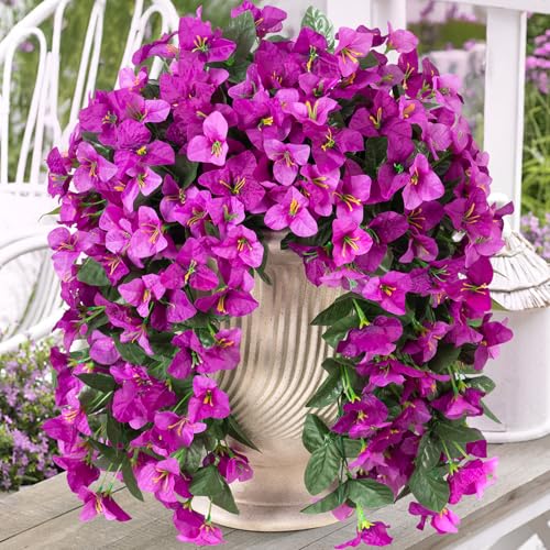 INXUGAO 2 pcs Artificial Faux Bougainvillea Flowers Plants for Outdoor Outside Summer Decoration, Fake Silk UV Resistant Long Trailing Vines for Front Door Porch Planter Balcony (Double Lotus) - color: Double Lotus
