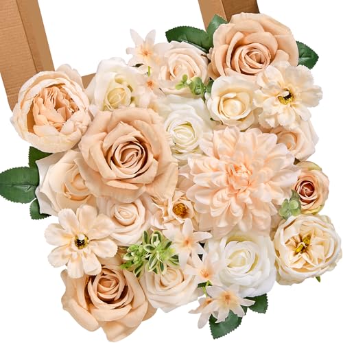 Serwalin Artificial Flowers Combo Box Set Champagne Fake Flowers for DIY Table Centerpieces for Thanksgivings Day Bridal Wedding Decorations Silk Floral Arrangements Party Baby Shower Decor - color: A Brilliant Champagne, size: 1 Box
