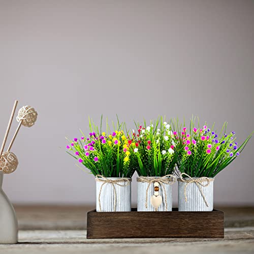Gypsophila Baby's Breath Artificial Flowers in Rustic Metal Pots and Wood Tray, Table Centerpiece Decorations Fake Flowers for Home Décor - style: Gypsophila Baby's Breath
