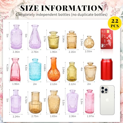 22 Pack Glass Bud Vase Set, Small Flower Vase Set Bud Vases for Wedding Centerpiece Table Decor, Vintage Small Vases for Room Home Dining Party Table Center Decor (Amber Set, 22 Pack) - color: Amber Set, size: 22 Pack