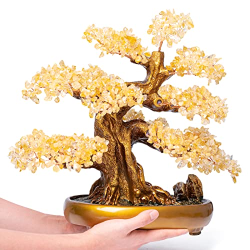 Natural Citrine Gemstone Crystal Bonsai Tree of Life Large Feng Shui Money Chakra Tree for Luck and Wealth Desk Decoration(1,251 Gem Count) - color: Citrine Crystal
