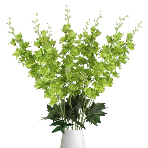 8PCS Long Stem Green Delphinium Artificial Flowers 33.5'' Fake Larkspur Flowers Faux Flower Stems for Tall Vase Home Wedding Garden Table Decor(Green) - color: Green