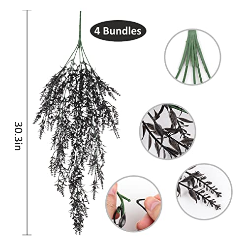 RECUTMS Black Artificial Hanging Lavender Plants, 4Pcs 30.3 Inches UV Resistant Fake Plastic Trailing Greenery Gothic Halloween Decor for Outdoor Indoor Home Room Garden Wedding Farmhouse Porch Party - color: Black