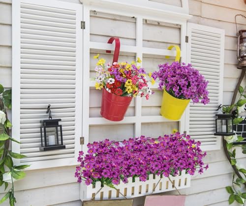 Bassion 24 Bundles Artificial Flowers for Outdoors Decoration, UV Resistant Purple Silk Fake Faux Flowers Artificial Plants for Outside Window Box Porch Garden Home Decor - color: Purple