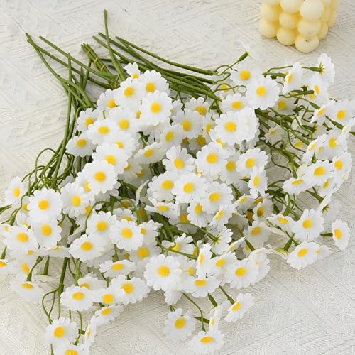 Artificial White Daisy Flowers, 6 Bouquets with 36 Stems, 10 Inch Fake Daisies, Spring Wildflowers for Table Decor