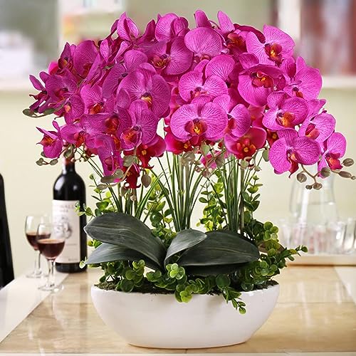 38 Inch Purple Flowers Orchids Artificial Flowers 6 PCS Artificial Orchids Faux Orchid Velvet Flowers Long Stem Artificial Flowers for Tall Vase for Home Wedding Decoration(Purple) - color: Light Purple