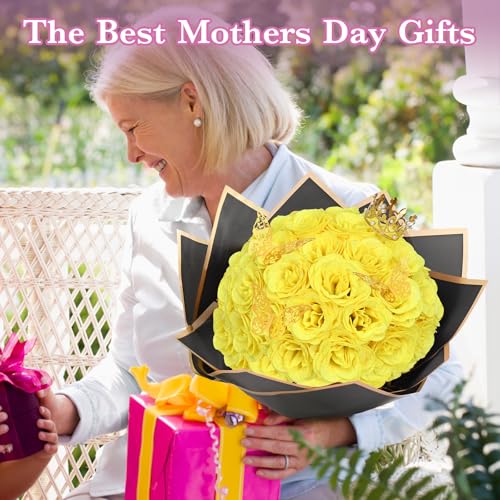Waipfaru Yellow Glitter Roses Bouquet, DIY Flowers Bouquet, Birthday Gifts for Women Mom Grandma Wife Girlfriend, 36 Pcs Fake Rose for Valentines, Mothers Day, Anniversary, Graduation Gifts - color: Yellow, size: 36pcs