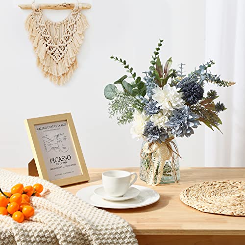 CEWOR Fake Flowers in Vase, Artificial Flowers Arrangement in Vase, Fake Floral Table Centerpieces Decor for Kitchen Farmhouse Coffee Table Living Room Bathroom Plant Decor - color: Blue White