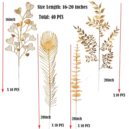 40 Pcs Gold Decor Fake Leaves for Christmas Decor 20inch Gold Leaf Artificiales para Table Wedding Home Room Office Decoracion - color: Gold