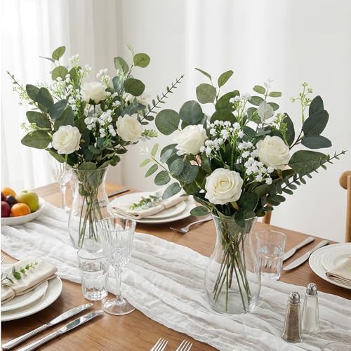 60 Pcs 5 Kinds Mixed Eucalyptus Leaves Stems Artificial Eucalyptus Leaves Bulk Silver Dollar Faux Greenery Picks for Wedding Vase Bouquet Centerpieces Decor - size: 60 Pcs