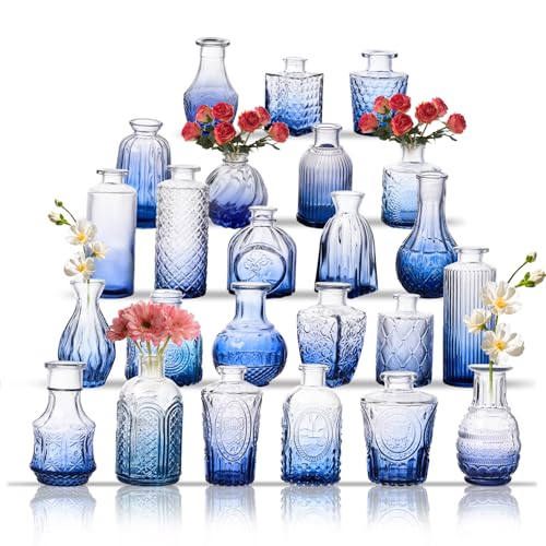 Glass Bud Vase Set of 24, Small Flower Vases, Glass Vases for Centerpieces, Vintage Home Table Decorations Bud Vases (24 Pcs, Blue) - color: Blue, size: 24 Pcs