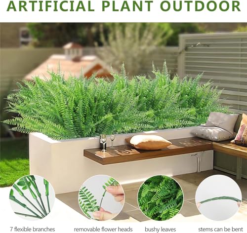 UV Resistant Lifelike Artificial Boston Fern - 2024 New Faux Boston Ferns Outdoor Planter Large, Realistic Fake Feen Hanging Silk Fern Stems Indoor Basket Plant Urn Fillers Front Porch (2, Red) - color: Red