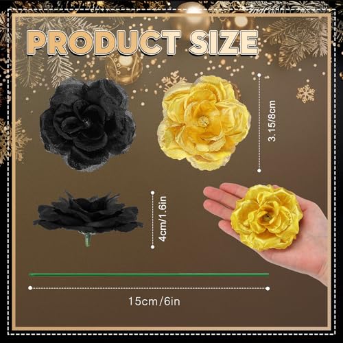 Yunlly 100 Pcs Artificial Flowers Fake Silk Roses Long Stem Rose Bouquet Wedding Party Home Decor for DIY Baby Shower Centerpieces Tables Home Decorations (Black and Gold) - color: Black and Gold