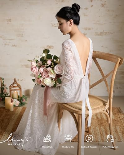 Ling's moment Pink Wedding Bouquets for Bride, Dusty Rose Bridal Bouquets for Bride, 15 Inch Free Form Artificial Wedding Flowers Bouquets - color: Pk-dusty Rose, size: Medium 15 Inch
