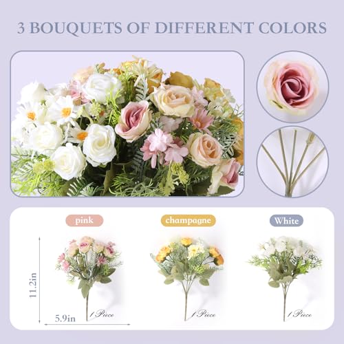 Artificial Flowers 3 Pack Artificial Fake Flowers Bouquet Wedding Bouquets Decorations Plastic Floral for Party Home Décor - color: Mixed-1