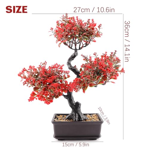 Artificial Bonsai Tree，Fake Plants Lifelike Plastic Bonsai Plant Simulation Green Plants for Home and Office Decor（Red） - color: Color 3