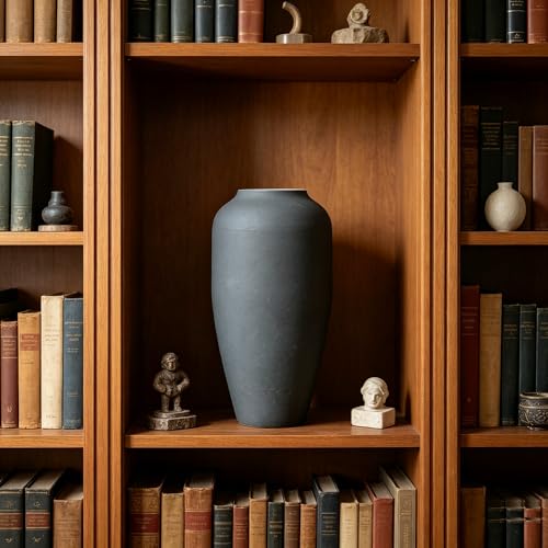 Hosley 11 in High Dark Grey Metal Vase, Ideal for Dried Flowers Gift for Floral Arrangements Wedding Home Spa Votive Candle Gardens - color: Dark Grey