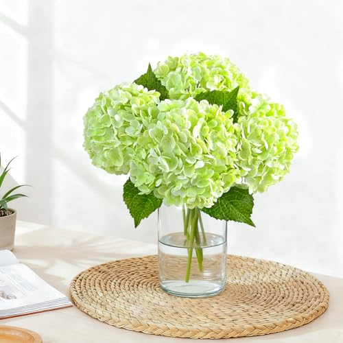 Real Touch Green Hydrangea Artificial Flowers with Stems, Fake Silk Flowers for Outdoors, 3 Pcs Artificial Flowers for Home Decor Wedding Bouquets Centerpieces Vase - color: Green, size: 3 Pcs