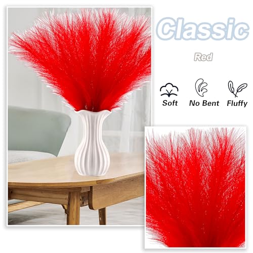 Red Pampas Grass Small, 30 Pcs 17" Faux Pampas Grass Short Decor, Pompas Grass Flower Arrangement and Vase Filler for Boho Home Wedding Decoration - color: Red, size: 17'' Tall
