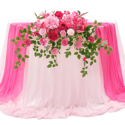 TINGE TIME Artificial Sweetheart Flower Swag with Table Cloth and Table Runner, Pack of 3 Floral Arrangement for Wedding Sweetheart Table Centerpiece Decoration Valentine's Day (Hot Pink) - color: Hot Pink
