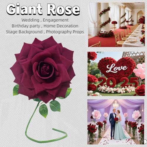 1 PCS 42-inch Giant Rose Large Decorative Flower, Wedding Window Display Background Decoration Rose, Valentine's Day (Dark red) - color: 03 Rose