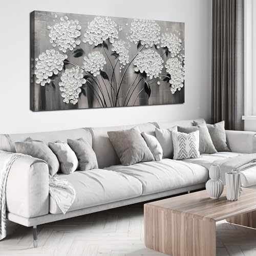 TYTAUPT Large Pictures for Living Room White Flower Wall Decor for Bedroom Women Dining Home Office Canvas Wall Art Decoration 29 x 58 inches - color: White, size: 58"L x 29"W