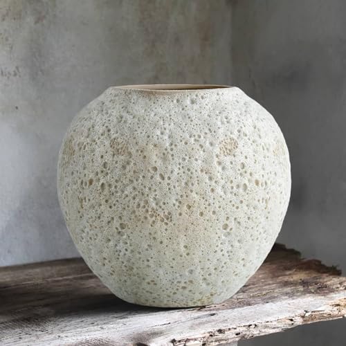 Rustic White Ceramic Vase Farmhouse Round Flower Clay Pottery Large Terracotta Floor Vases for Decorative Centerpiece Vintage Home Decor Aesthetic for Living Room Bedroom Table Entryway - size: 7.87In