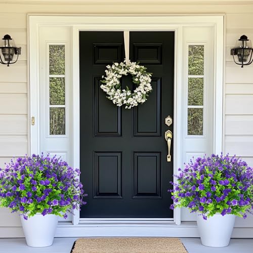 Yastouay Artificial Flowers for Outdoors UV Resistant, 18 Bundles Purple Realistic Outdoor Artificial Plants & Flowers, Fake Outdoor Flowers Plants for Front Porch Window Box Garden Decoration - color: Purple, size: 18 Bundles
