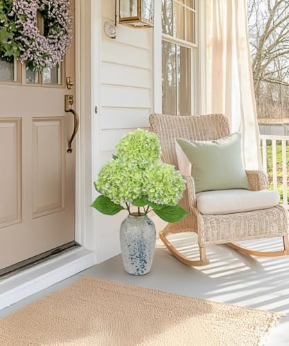 26" Artificial Hydrangea Flower with 6.6" Large Bloom, Realistic Gradient Silk Flowers, Faux Hydrangeas for Home Wedding Centerpiece Decor, Big Petal Fake Floral Arrangement, Indoor Outdoor Display - color: Green, size: 3PCS