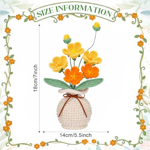 Marsui Crochet Flower Bouquet with Vase Forget-Me-Not Flowers Pot Crocheted Flower Handmade Knitted Potted Flowers Gift for Women Coworker Father's Gifts Back to School Gift Home Decoration (Yellow) - color: Yellow, style: Forget-me-not