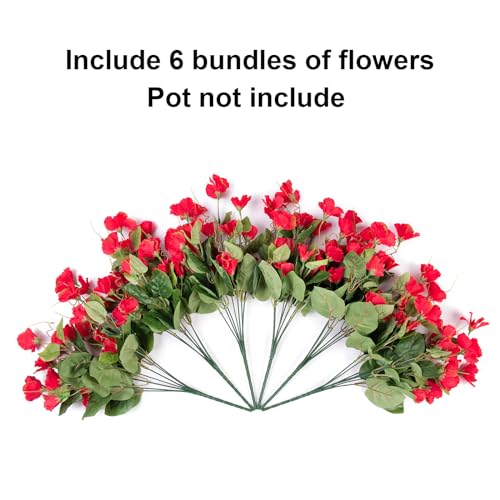 Hoppwodd Hibiscus Artificial Flowers for Outdoors Spring Decoration, 6 Bundles Faux Silk Flowers UV Resistant Look Real Artificial Tropical Flower Fake Plants for Outside Planter Porch Patio, Red - color: Red