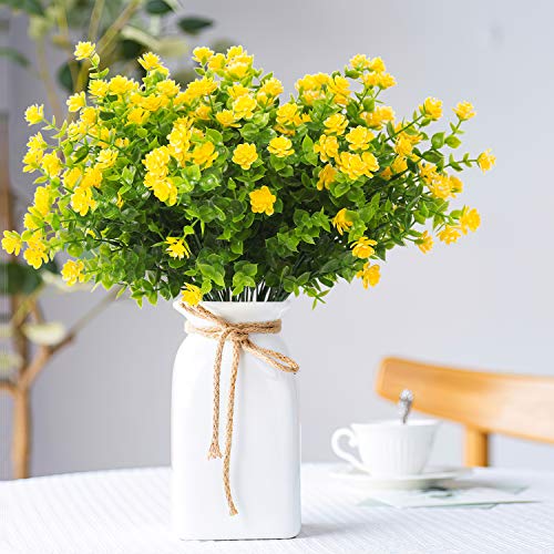 Artificial Flowers Outdoor,UV Resistant Fake Flowers 20 Bundles Faux Outdoor Plants Plastic Flowers Greenery Bushes for Indoor Outside Home Porch Decoration (Yellow) - color: Yellow, size: 20 Bundles