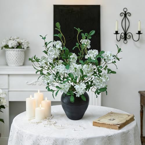 5PCS Faux Greenery Flower Stems Artificial Branches with Flowers for Tables Decor,Silk Green Floral Stems with Branches for Vase Filler for Home Kitchen,Dining Room,Living Room Decor(White) - color: White