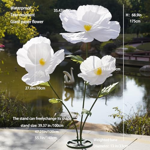 Giant Flowers,Oversized Artificial Flower with Gradient Petals,Large Paper Floral Decor with Stand for Wedding Backdrops, Event Parties, Photo Booth Props, Home Decoration (White) - color: White