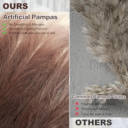 8Pcs 3FT Colorful Faux Pampas Grass for Boho Decor, KALYLOC Non-Shedding Fluffy Artificial Bulrush, Tall Reed Fluffy Stems Vase Filler Living Room Wedding Decoration (Coffee) - color: Coffee